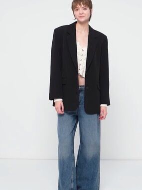 NWT Gap Black classic Double-Breasted Relaxed Blazer Jacket - Size 6